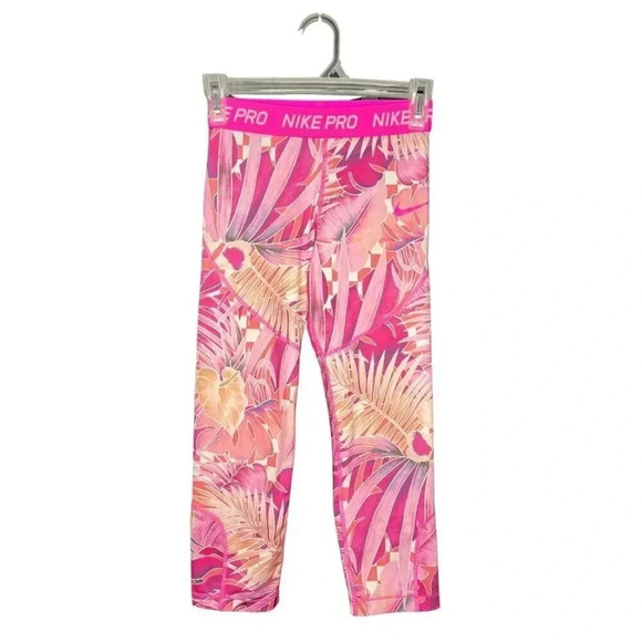 Nike Other - Nike Pro DRI-FIT Capri Leggings Girls SZ Large High Rise Tropical Print